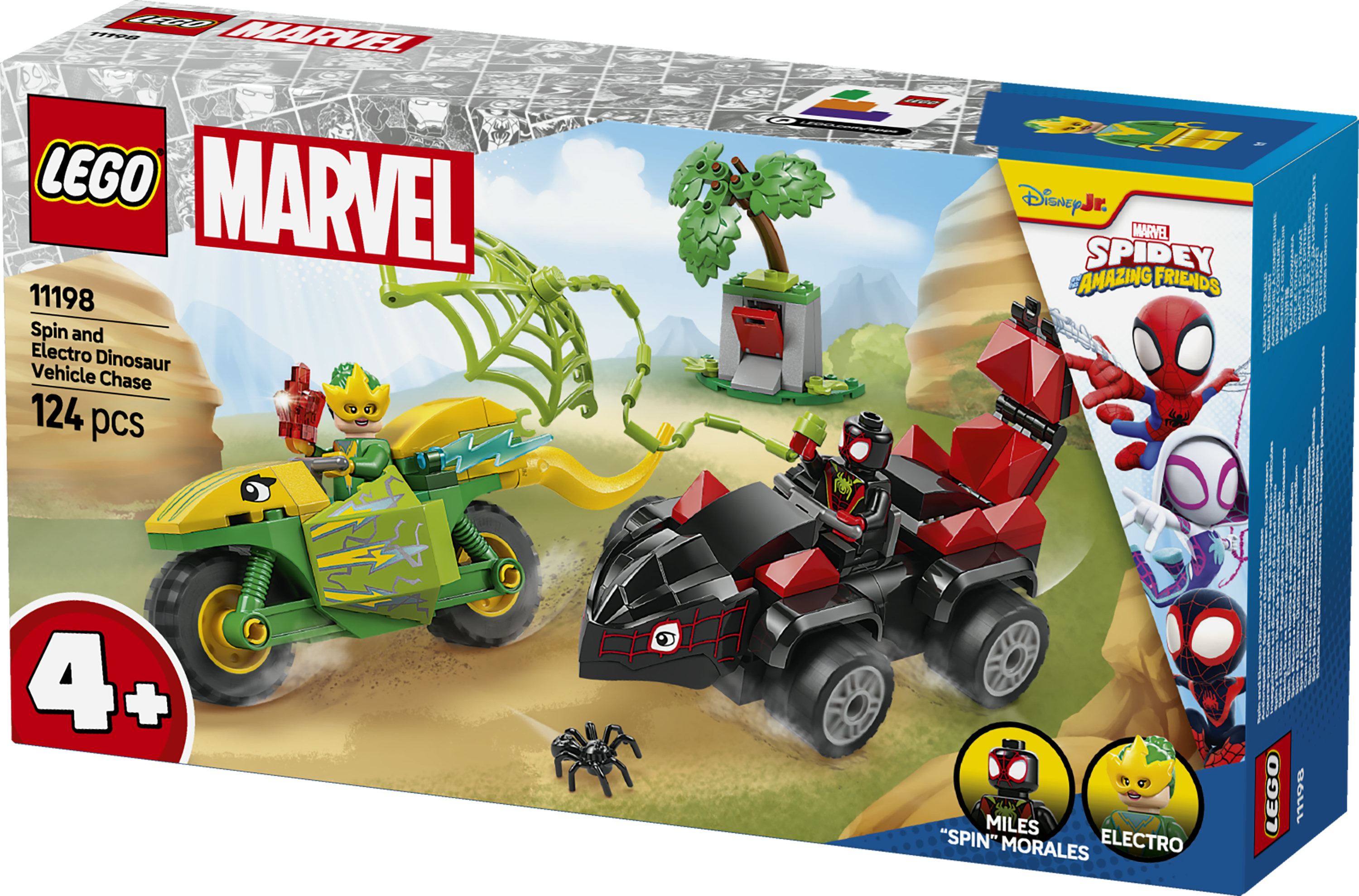 LEGO Spidey e i Suoi Fantastici Amici 11198 Inseguimento sui Dino-Veicoli di Spin ed Electro, Giochi Educativi per Bambini 4+