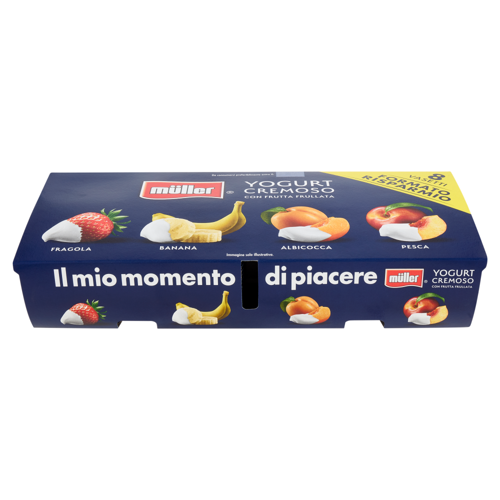 müller Yogurt Cremoso con Frutta Frullata Fragola, Banana, Albicocca, Pesca 8 x 125 g