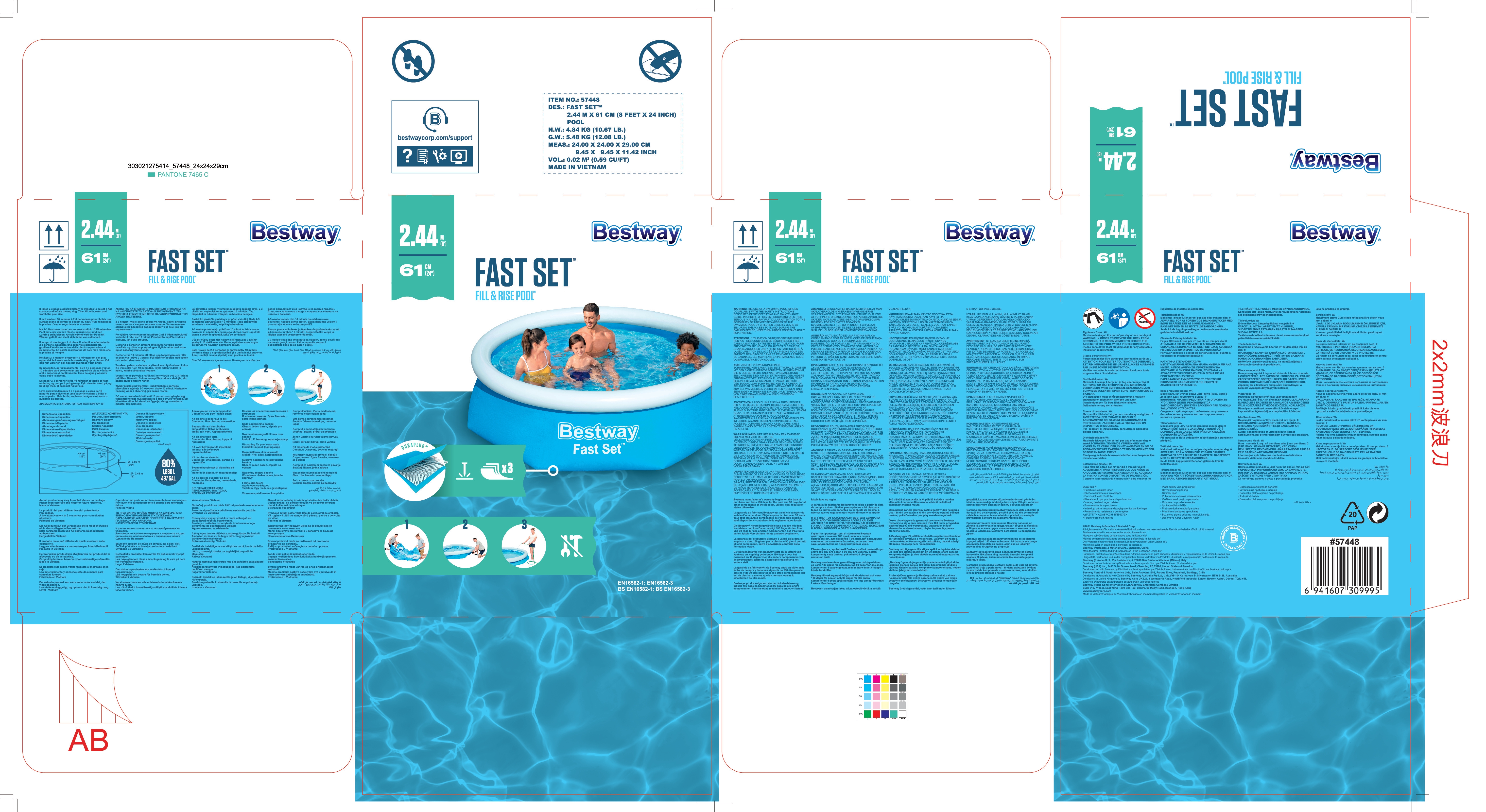 Bestway Fast Set Piscina Autoportante Rotonda mis. 244xh61 cm