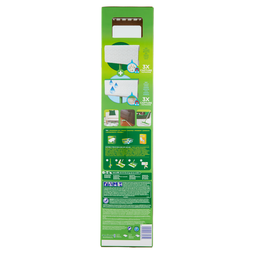 Swiffer Starter Kit Preassemblato-Scopa con 1Manico+8Panni Catturapolvere+3Panni Umidi Lavapavimenti