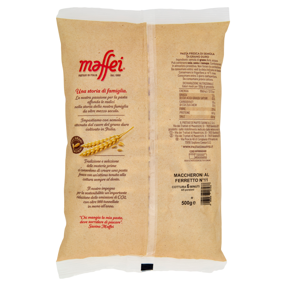 maffei Pasta Fresca di Semola di Grano Duro Maccheroni al Ferretto N°11 500 g
