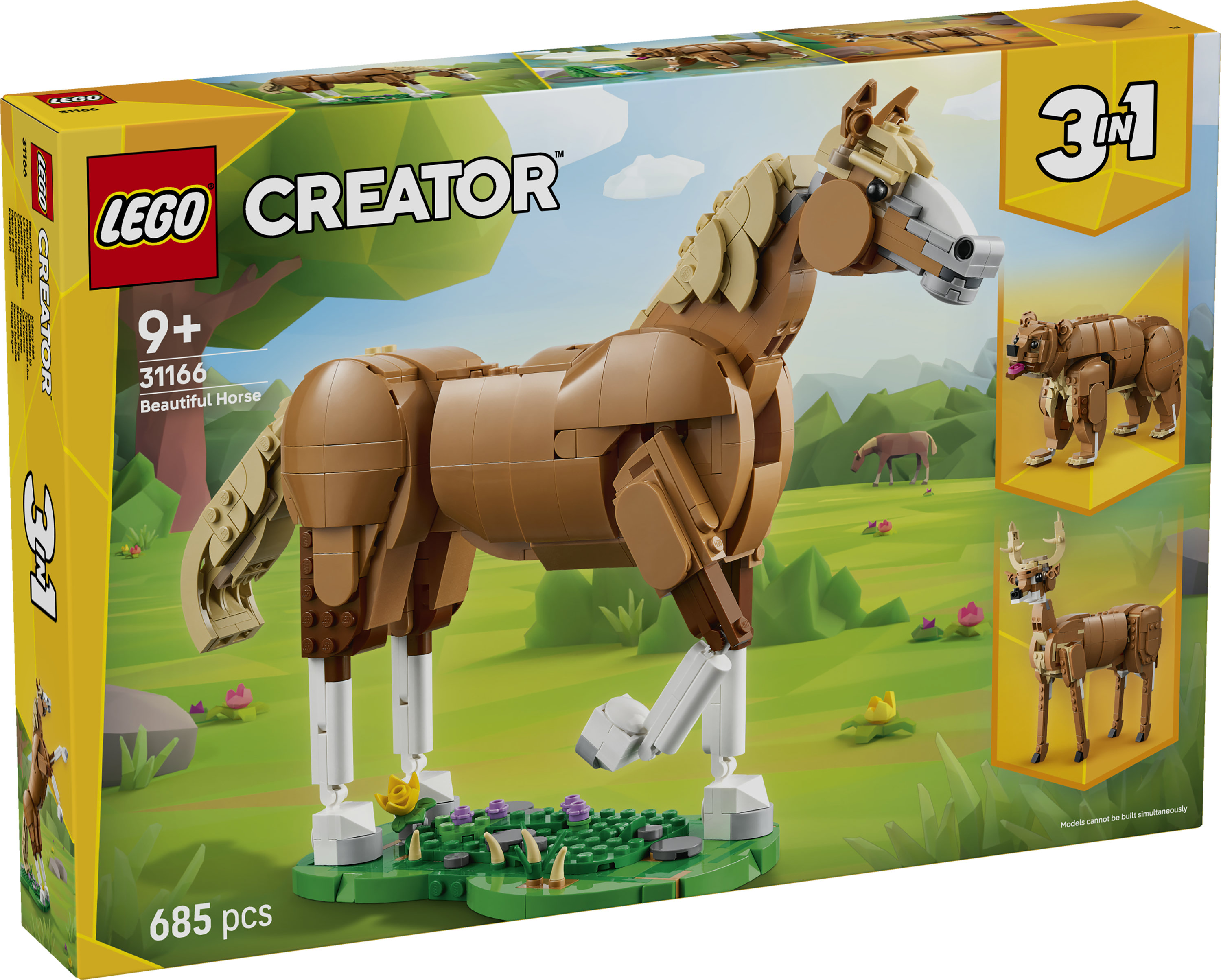 LEGO Creator 3in1 31166 Cavallo Meraviglioso, Giocattolo con Animale Trasformabile in Orso o in Cervo, Regalo per Bambini 9+