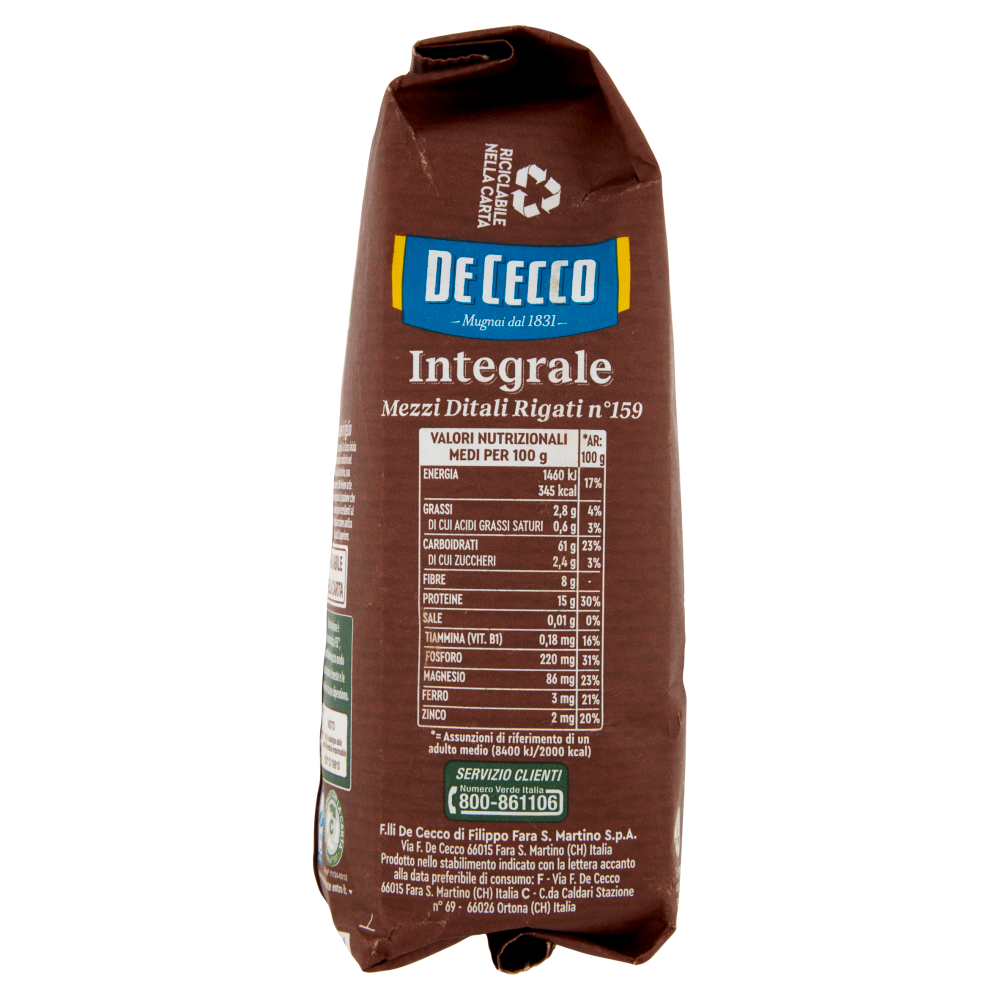 De Cecco Integrale Mezzi Ditali Rigati n° 159 500 g