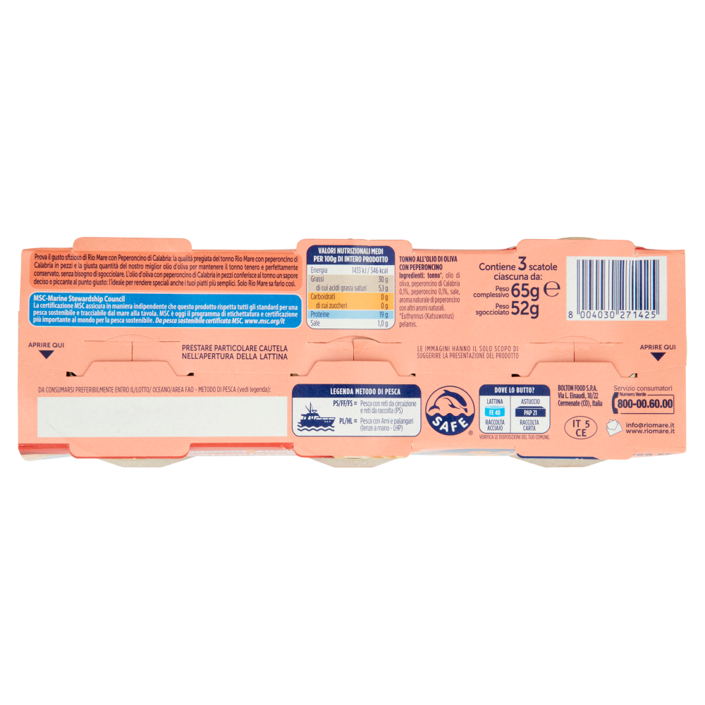 Rio mare Tonno all'Olio di Oliva con Peperoncino di Calabria 3 x 65 g