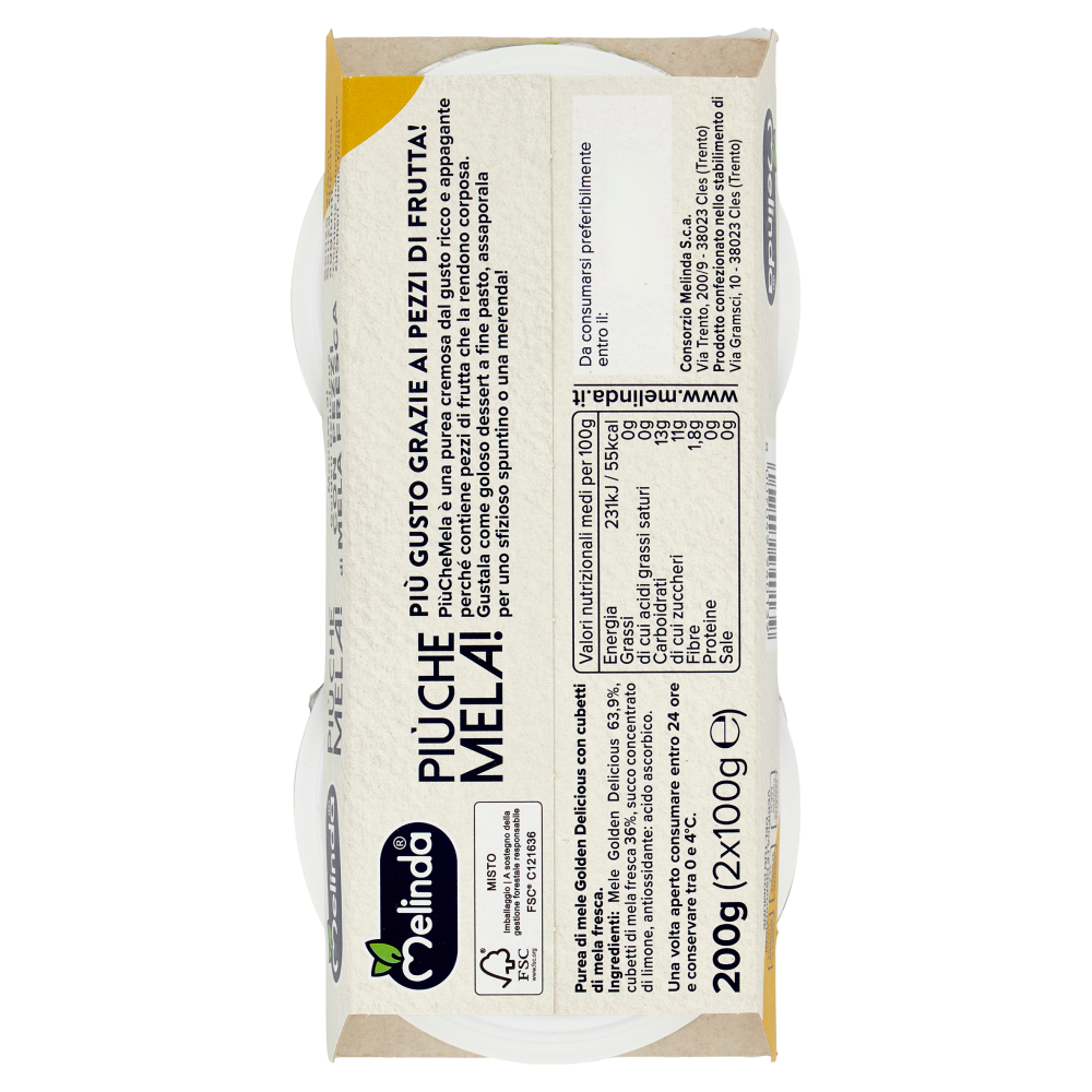 Melinda Pi&ugrave; che Mela! Mousse di Golden Delicious con Pezzi di Mela Fresca 2 x 100 g