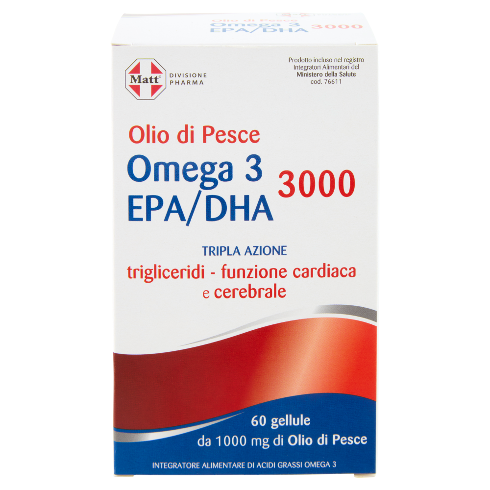 Matt Divisione Pharma Olio di Pesce Omega 3 EPA/DHA 3000 60 gellule 76,5 g