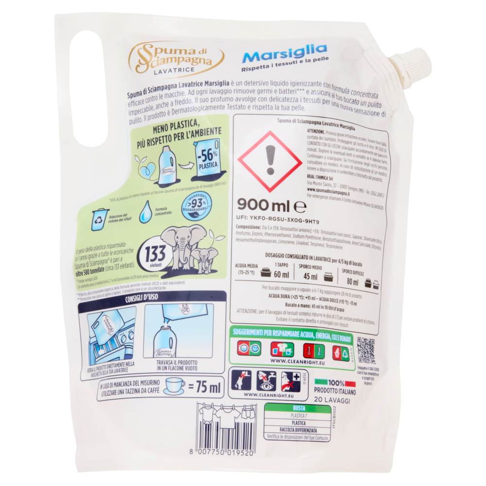 Spuma di Sciampagna Lavatrice Marsiglia Ecoricarica 900 ml