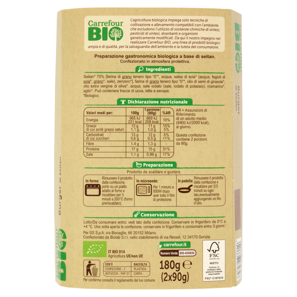Carrefour Bio Burger di Seitan 2 x 90 g