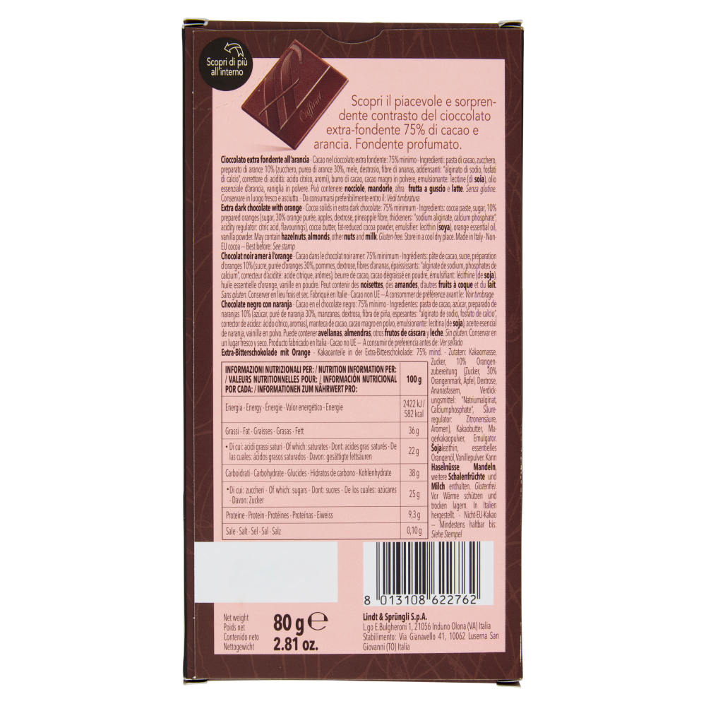 Caffarel Dark Tavoletta Cioccolato fondente 75% Arancia 80 g