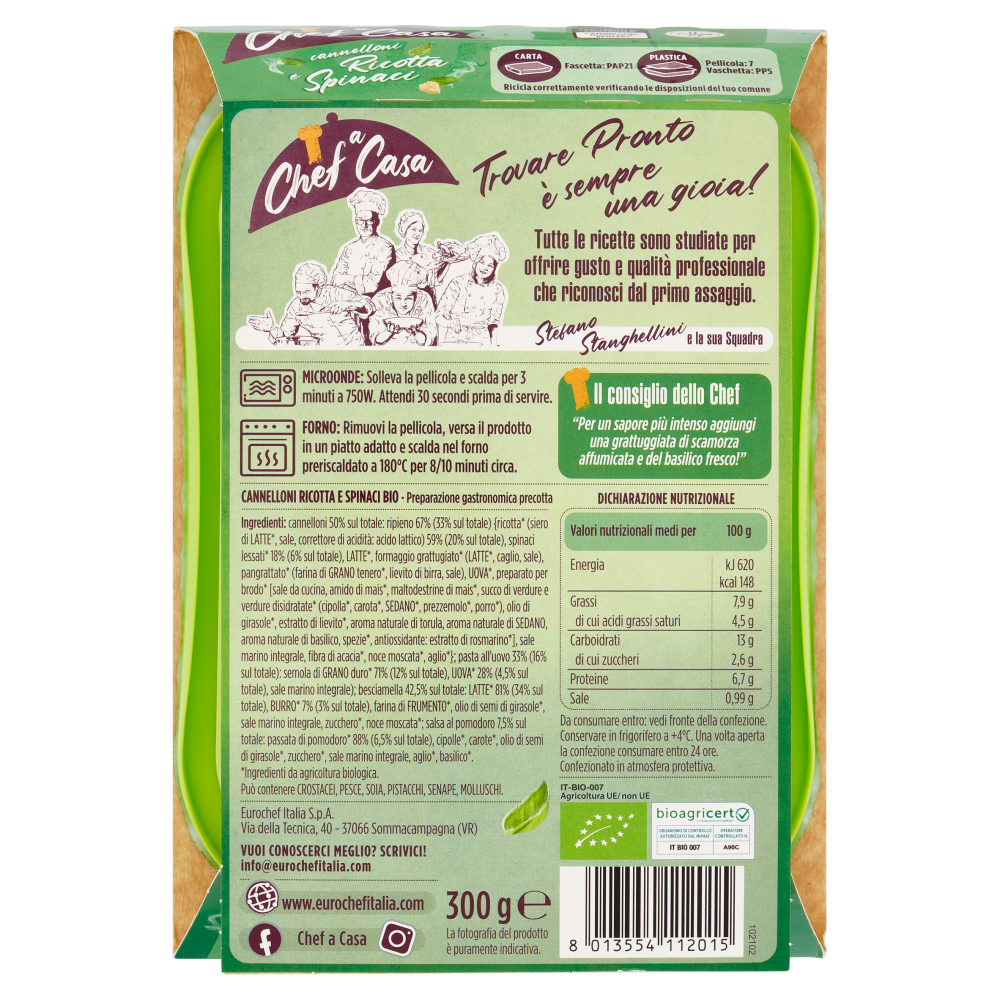 Chef a Casa cannelloni Ricotta e Spianci Bio 300 g
