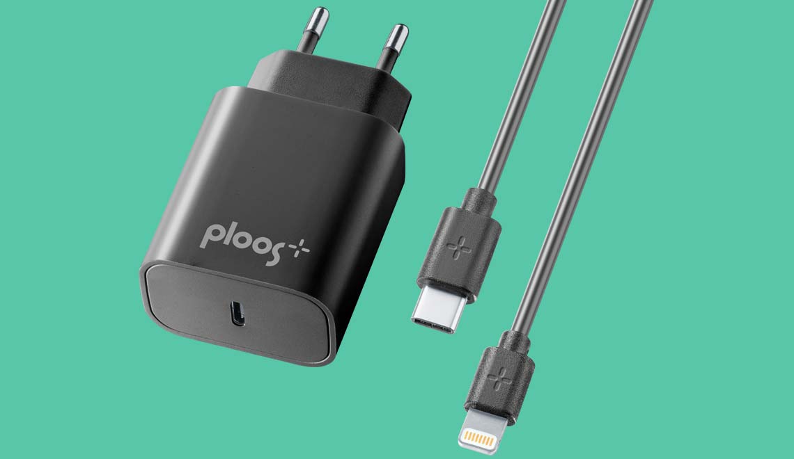 PLOOS - USB-C KIT ADAPTER 20W - USB-C to Lightning Caricabatterie da rete USB-C 20W con cavo USB-C to Lightning