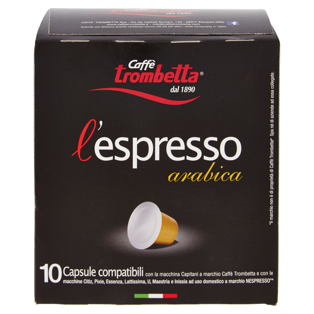 Caff&egrave; trombetta l'espresso arabica 10 Capsule 55 g