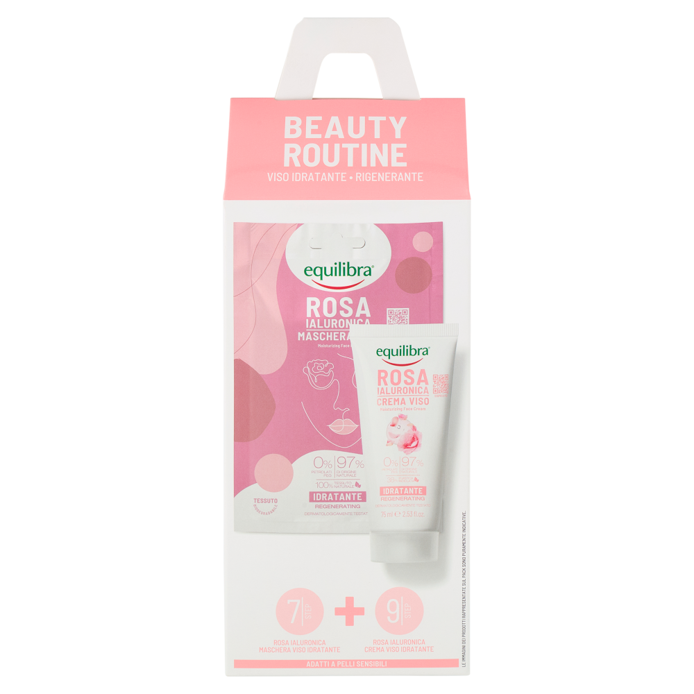 equilibra Rosa Ialuronica Beauty Routine Viso Idratante - Rigenerante Maschera + Crema 75 ml