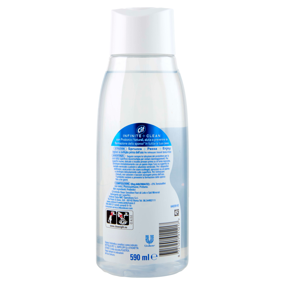 Cif Infinite + Clean reload Tutto in 1 Sensitive Fiori di Loto & Sali Minerali 590 ml
