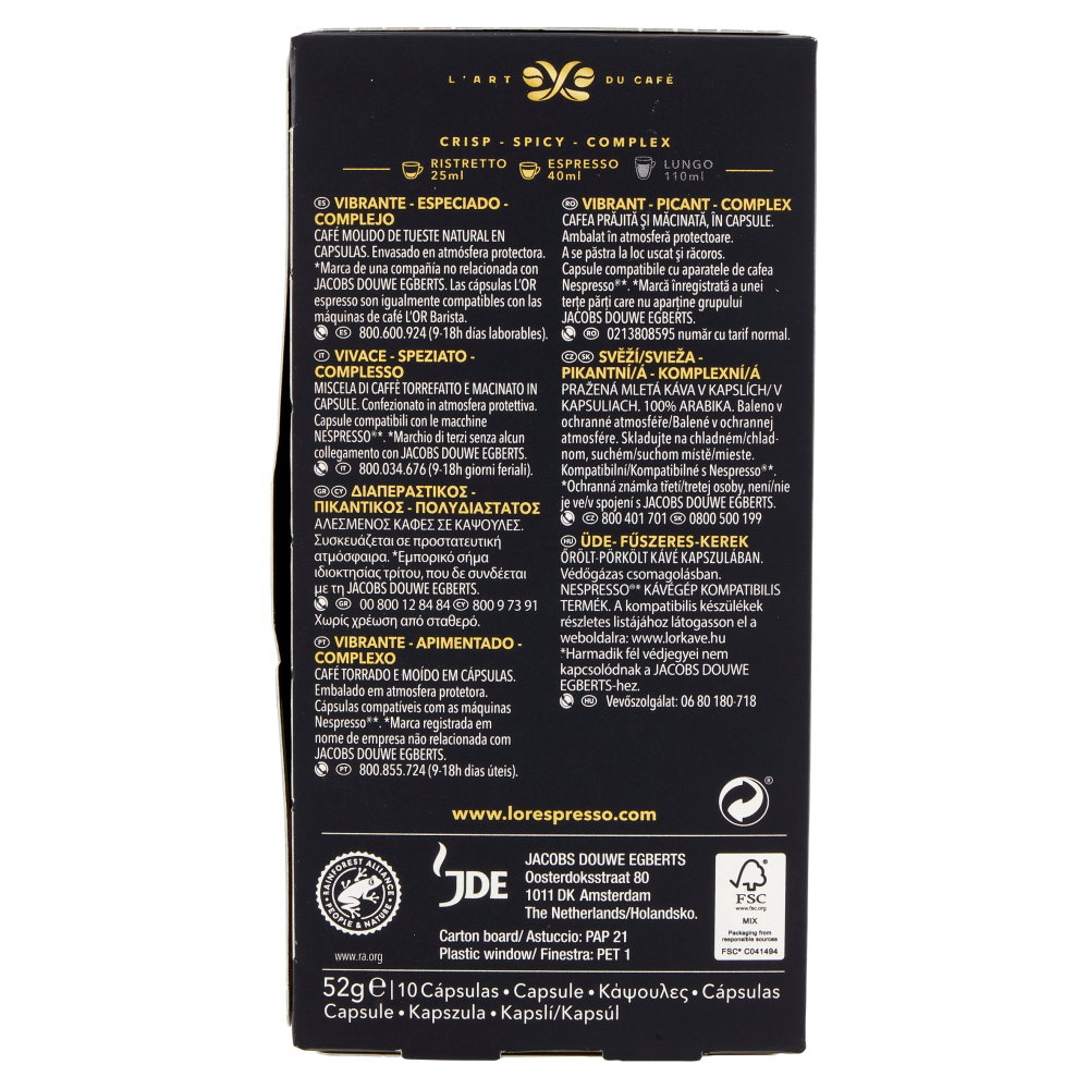 L'Or Espresso Ristretto 11- 10 Capsule Caff&egrave; Compatibili con Macchine Nespresso*&reg; Original 52g