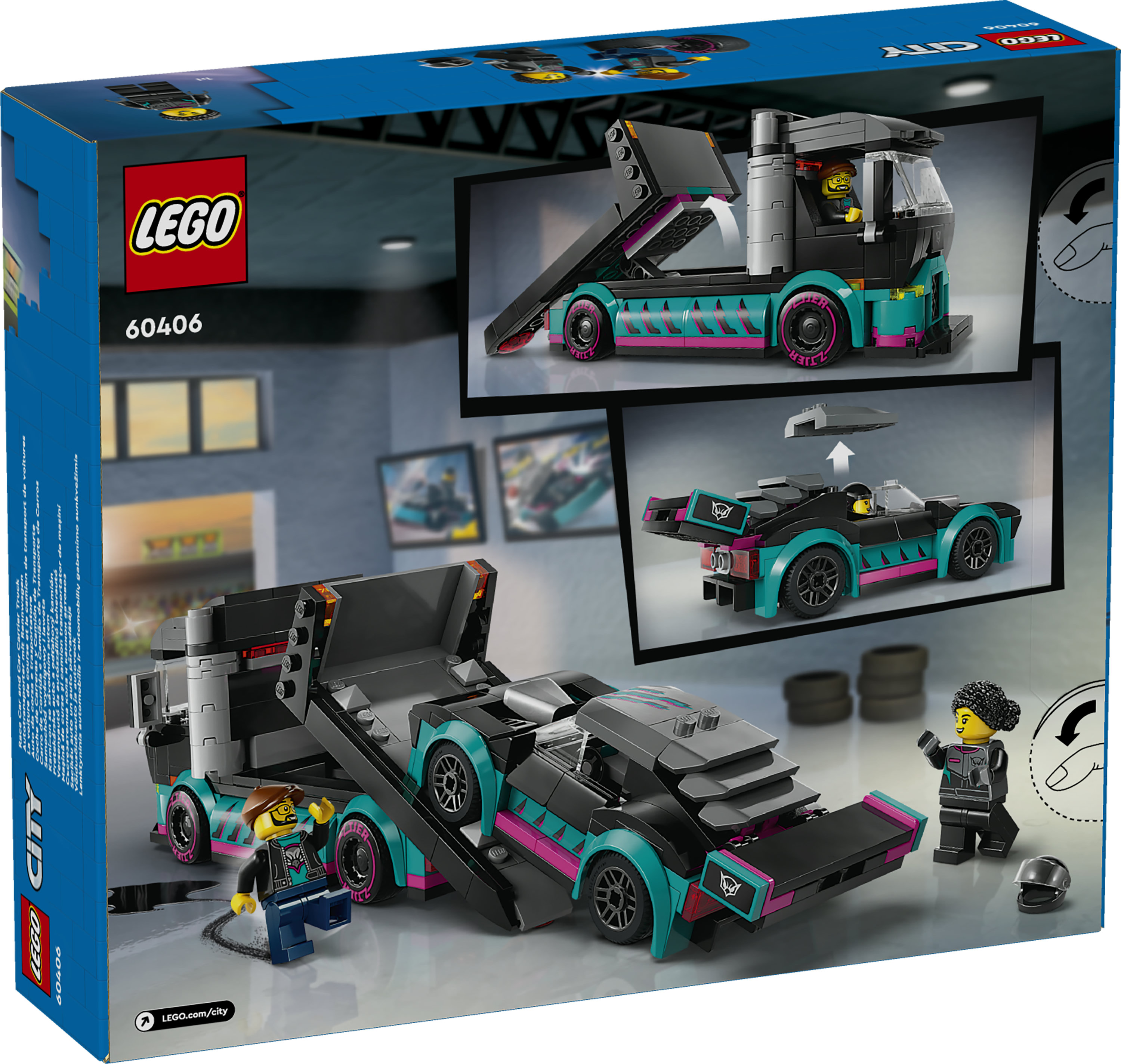 LEGO City 60406 Auto da Corsa e Trasportatore, Macchina e Camion Giocattolo per Bambini di 6+, Veicolo con Rampa Funzionante