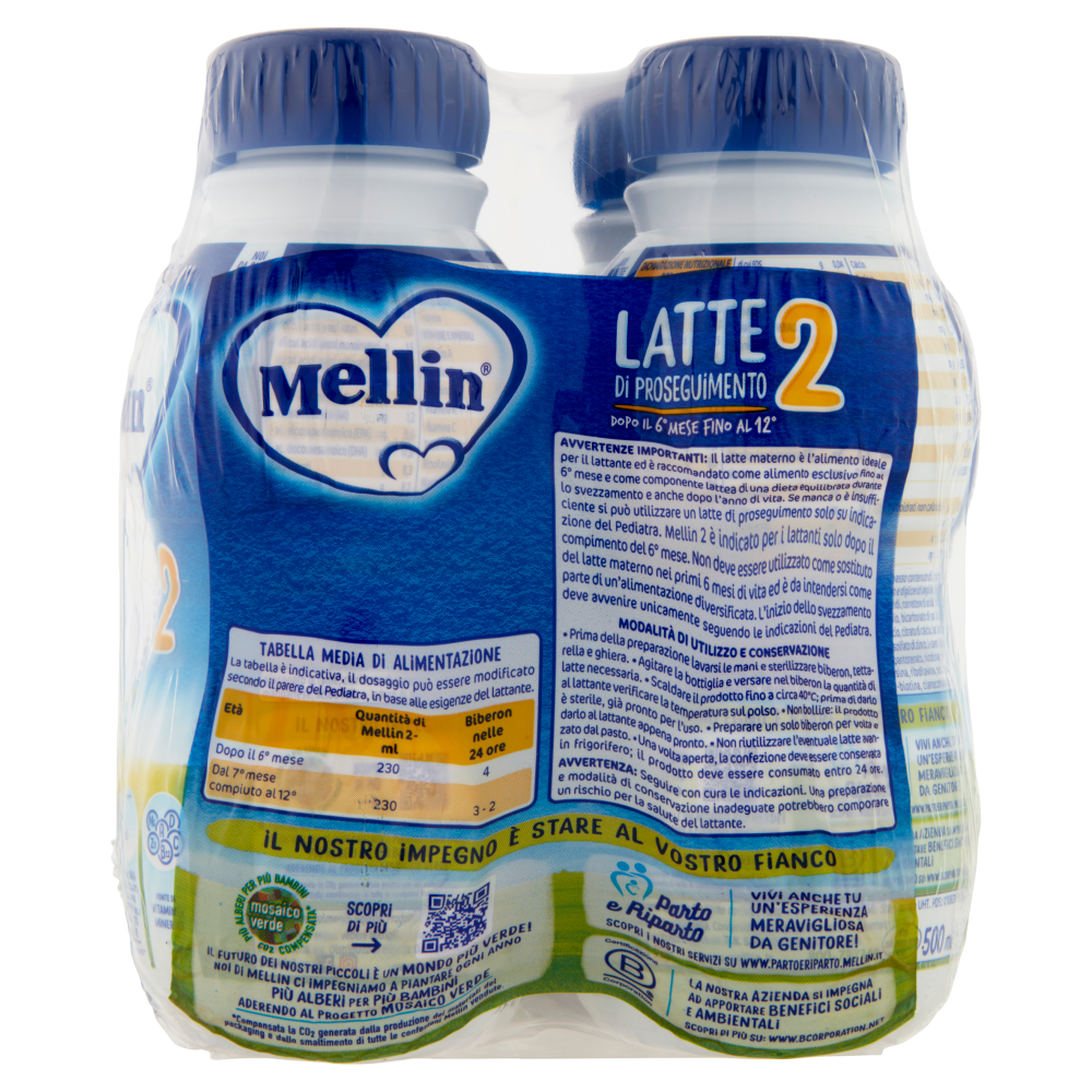 MELLIN 2 - Latte di Proseguimento Liquido per Lattanti dal 6&deg; al 12&deg; mese 4x500ml