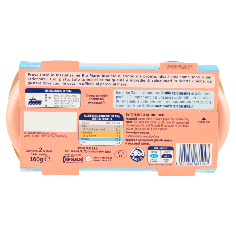 Rio mare Insalatissime Insalata di Tonno Quinoa con ceci, carote e fagioli verdi 2 x 160 g