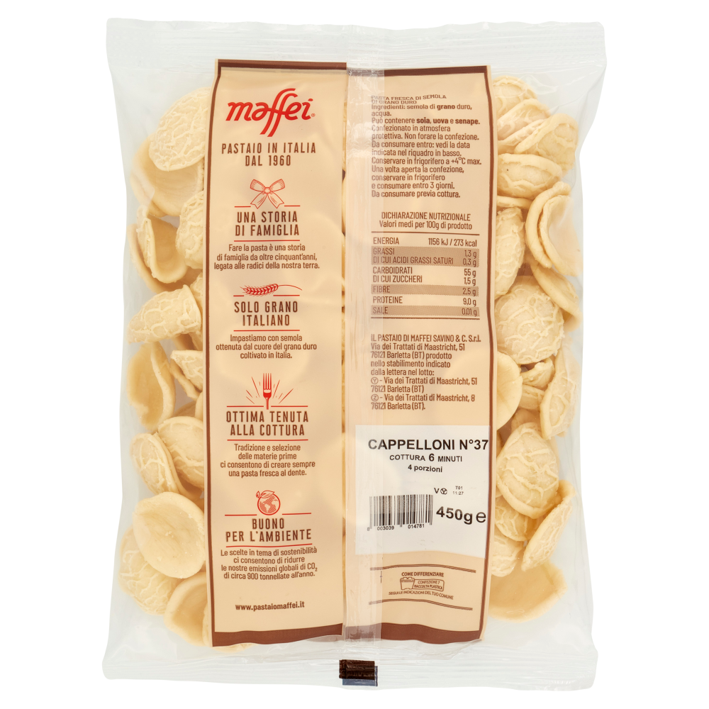 maffei Pasta Fresca di Semola di Grano Duro Cappelloni N&deg;37 450 g
