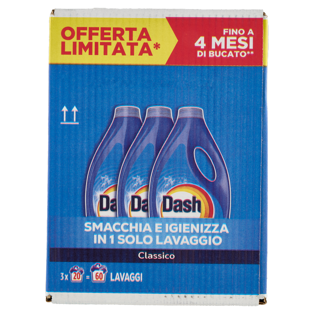 Dash Detersivo Liquido Lavatrice, Classico, 3x20=60 Lavaggi 3x900ml