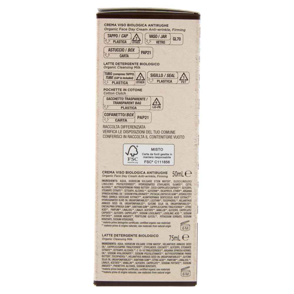 I Provenzali Bio Argan Crema Viso Biologica 50 mL+Latte Detergente Biologico 75 mL+1 Pochette cotone