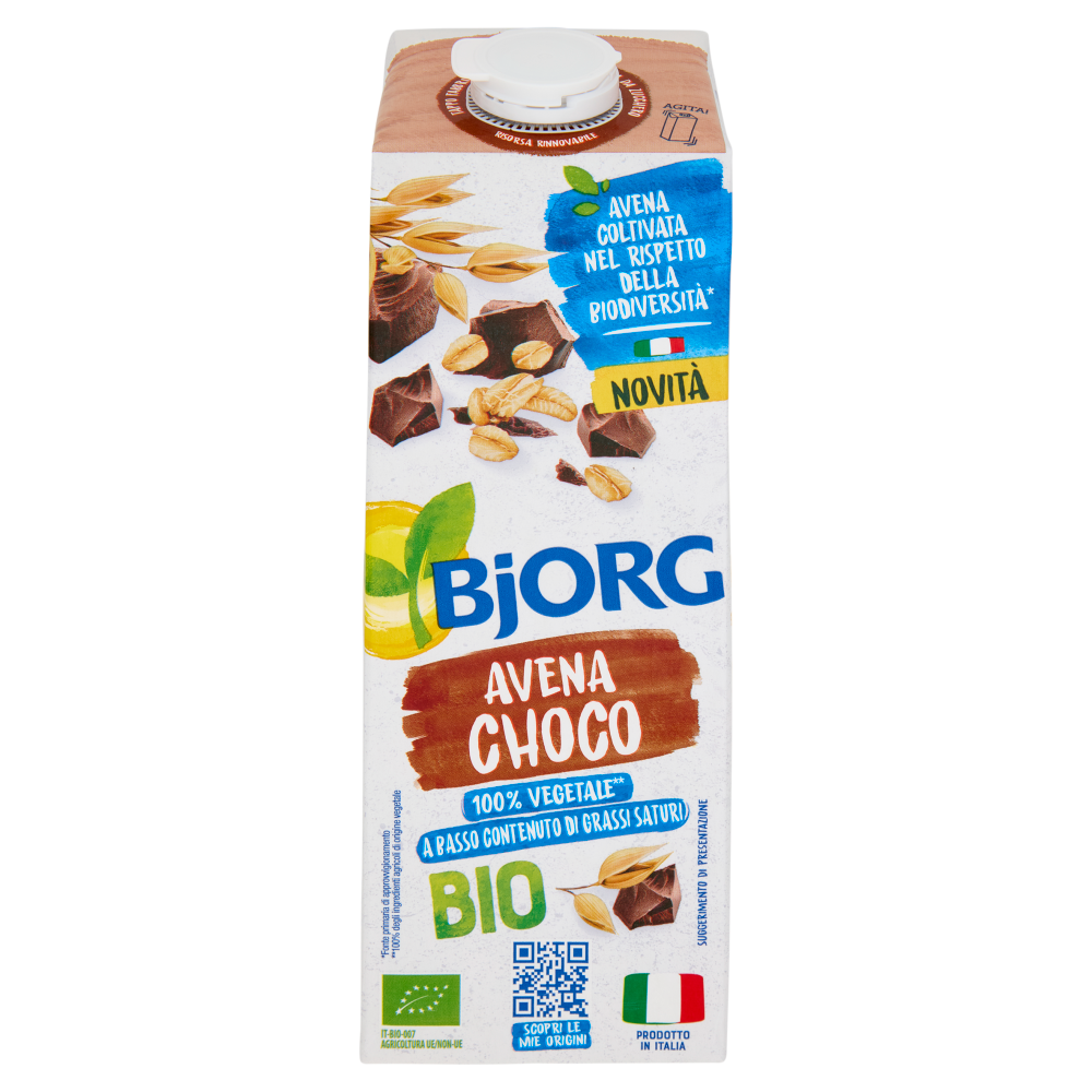 BJORG Avena e Cacao Bevanda Vegetale Biologica, Senza Zuccheri Aggiunti, Prodotto in Italia, 1L