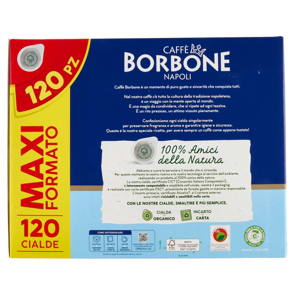 Caff&egrave; Borbone Miscela Nobile Cialde Compostabili* 120 x 7,2 g