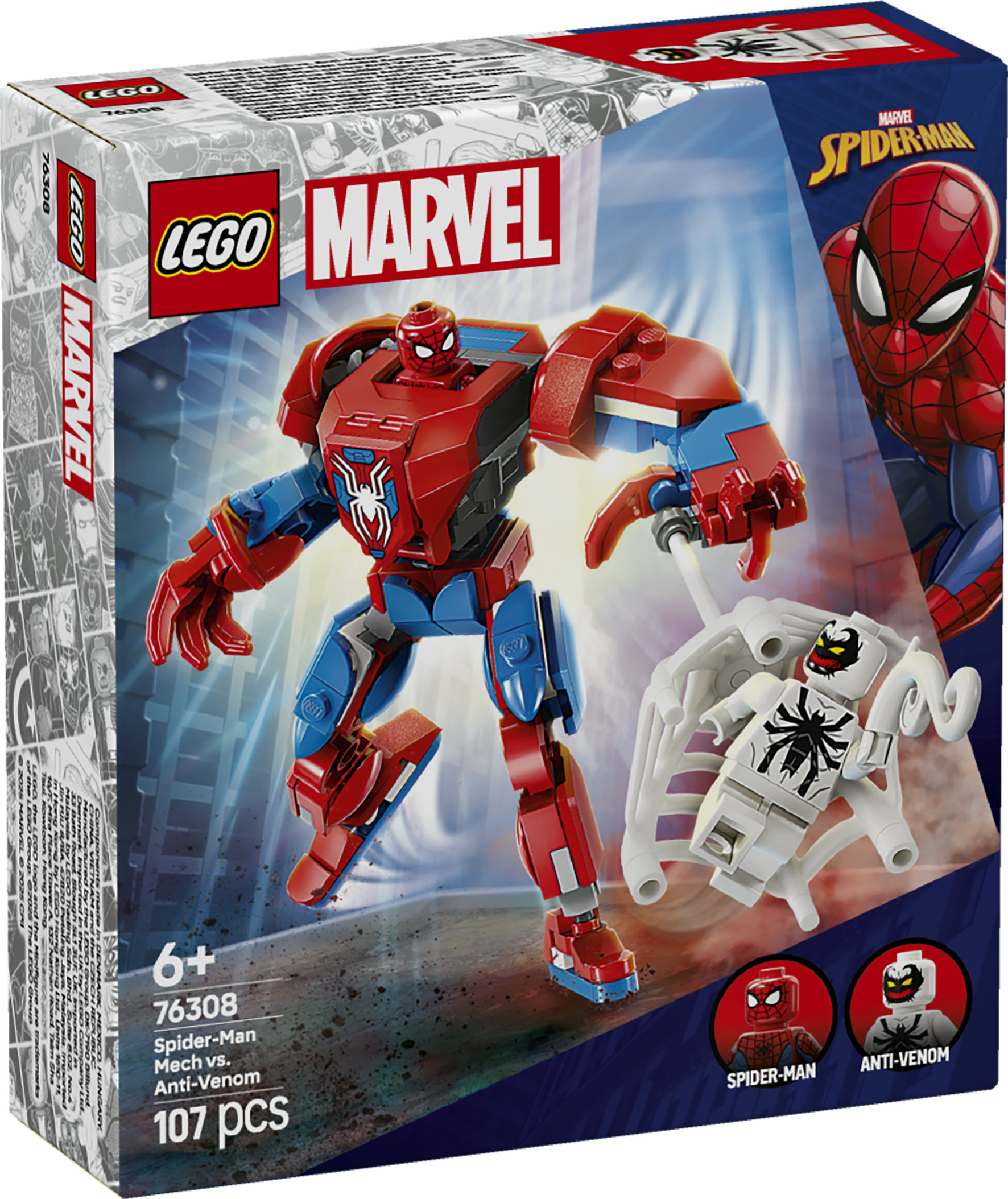 LEGO | Marvel 76308 Mech di Spider-Man Contro Anti-Venom, Action Figure Giocattolo Snodabile con 2 Minifigure per Bambini 6+
