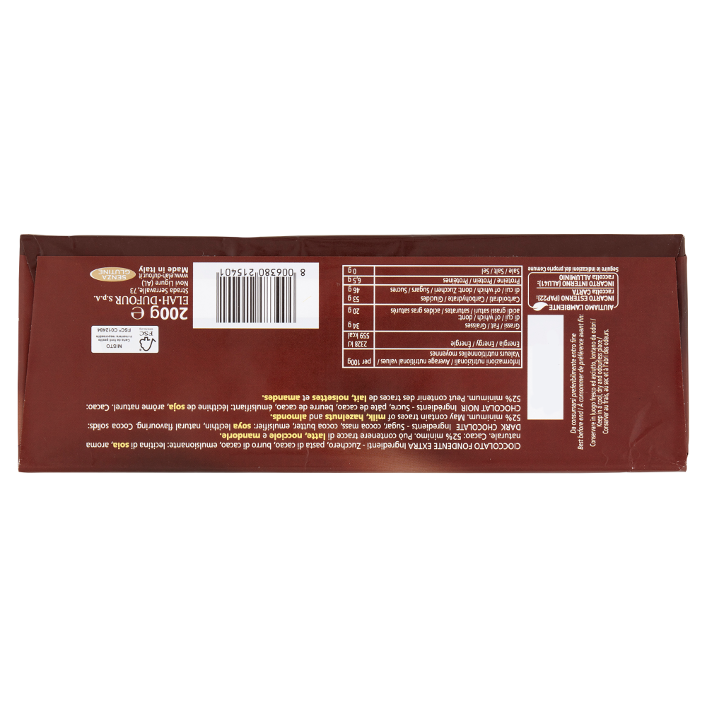 Novi Fondente 52% Cacao Cioccolato Fondente Extra 200 g