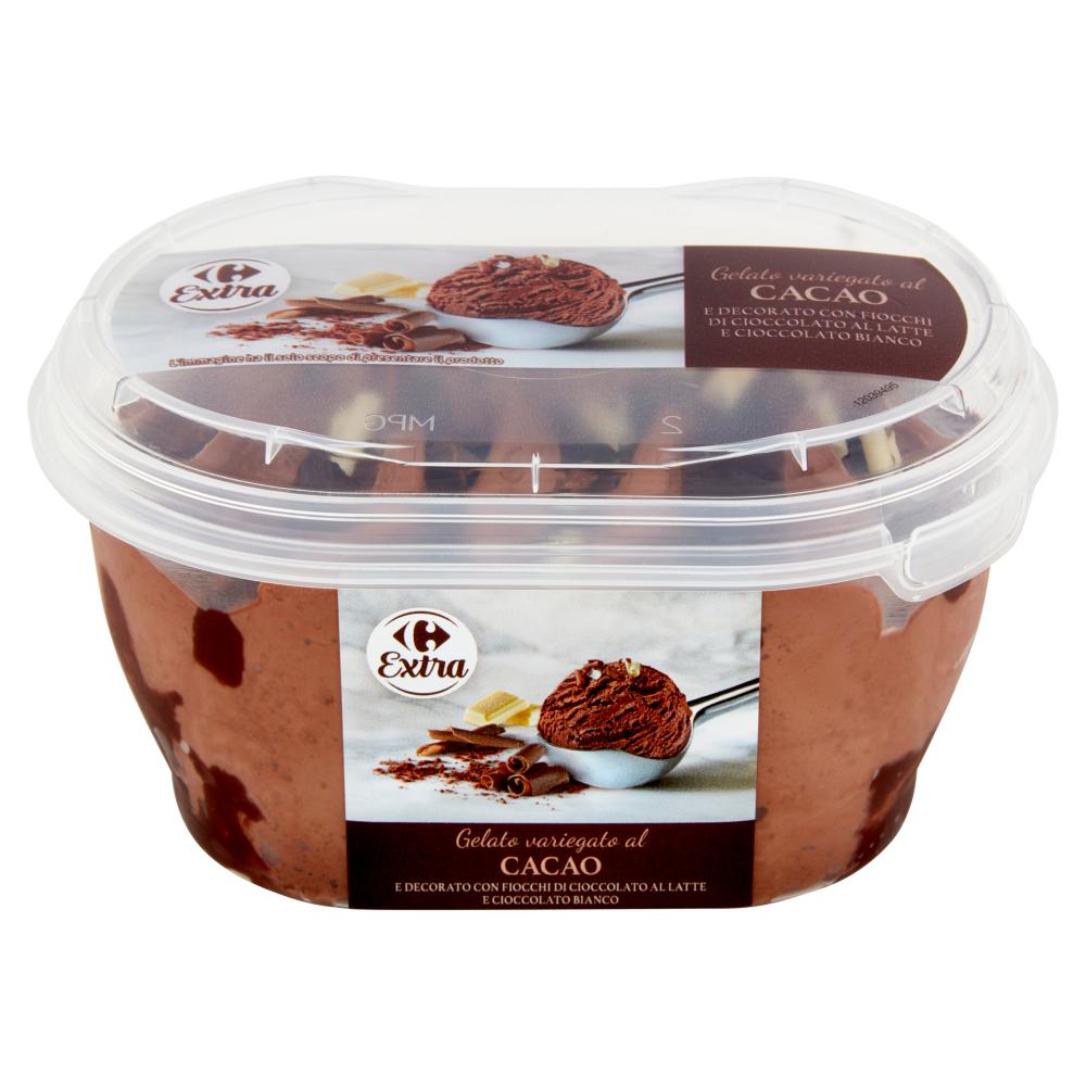 Carrefour Extra Gelato Variegato al Cacao e Decorato con Fiocchi di Cioccolato al Latte e Bianco 200