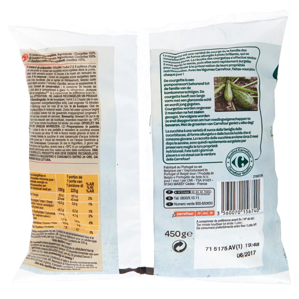 Carrefour Zucchine a rondelle Surgelato 450 g