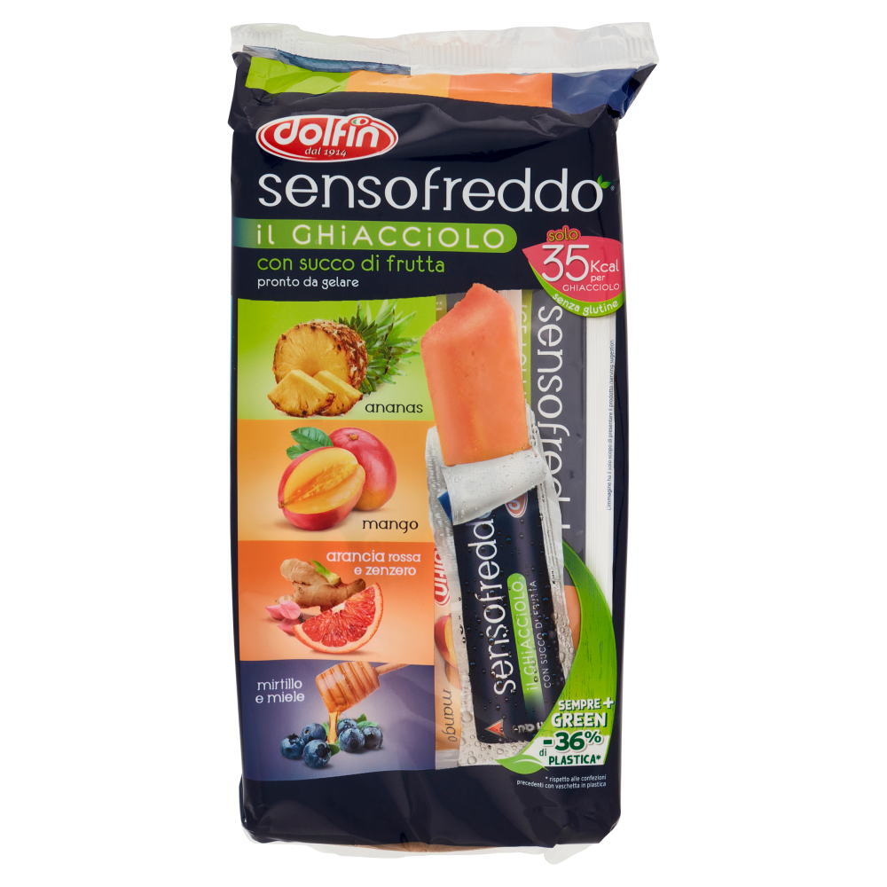 dolfin sensofreddo il Ghiacciolo ananas, mango, arancia rossa e zenzero, mirtillo e miele 10 x 42 ml