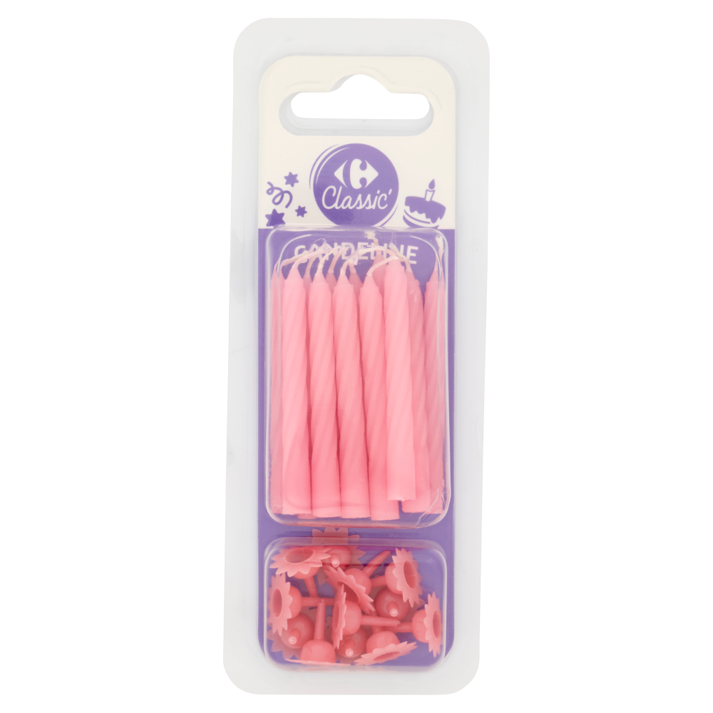 Carrefour Classic Candeline rosa con supporti 12 pz