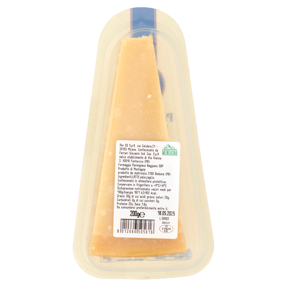 Terre d'Italia Parmigiano Reggiano prodotto di montagna DOP Stagionatura Oltre 30 Mesi 200 g