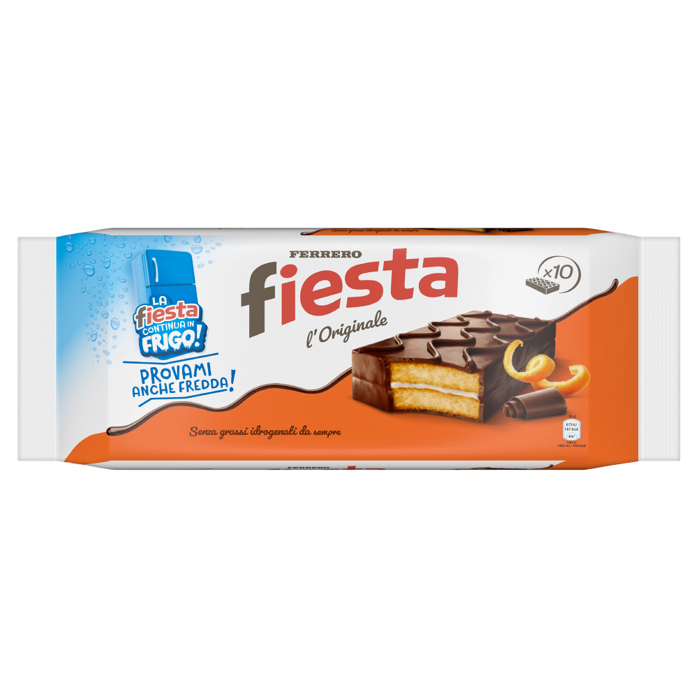 Ferrero Fiesta - Merendina ricoperta al cacao con aroma all'arancia - 10 pezzi 360g