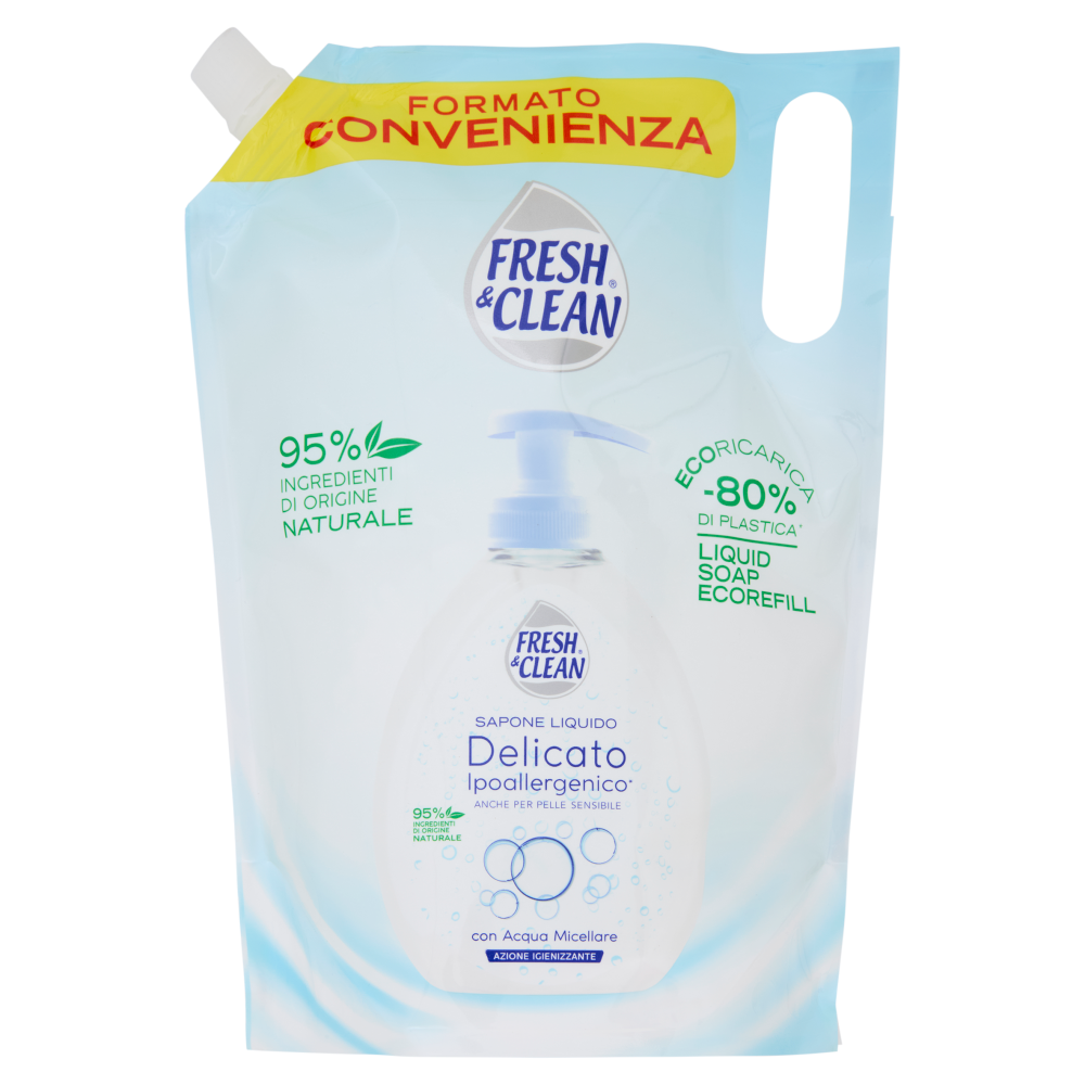 Fresh & Clean Sapone Liquido Delicato Ipoallergenico* con Acqua Micellare Ecoricarica 1000 ml