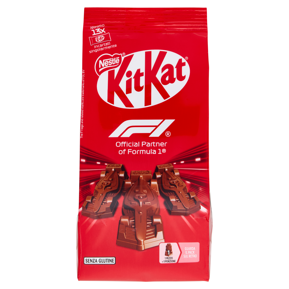 KITKAT Macchinine F1 ricoperte di Cioccolato al Latte ripiene di Cereali e Wafer Sacchetto 154g