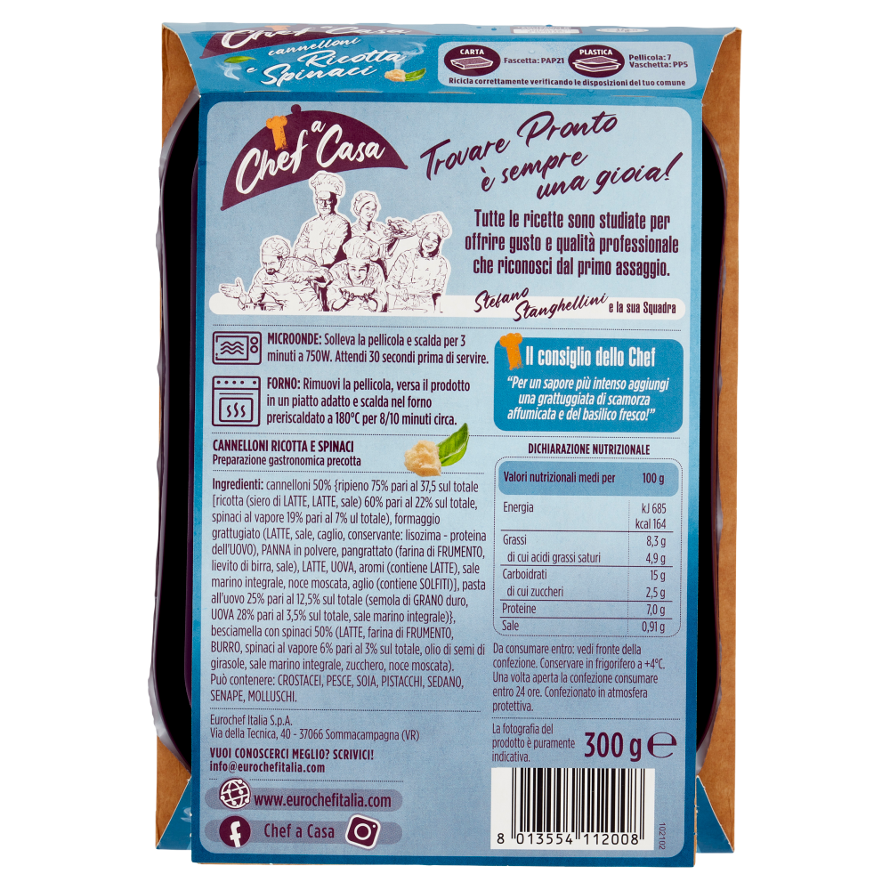Chef a Casa cannelloni Ricotta e Spinaci 300 g