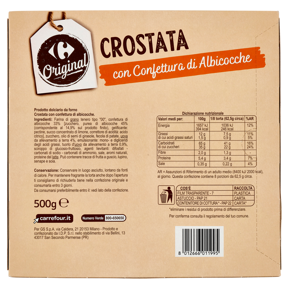 Carrefour Original Crostata con Confettura di Albicocche 500 g