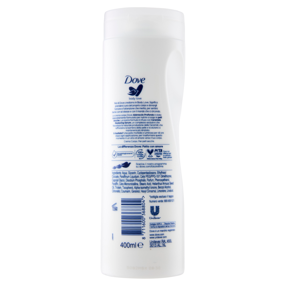 Dove body love Crema Corpo Abbraccio Profondo Idratazione Profonda per pelli secche 400 ml