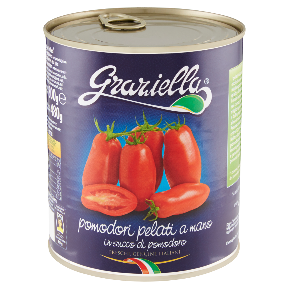 Graziella pomodori pelati a mano in succo di pomodoro 800 g