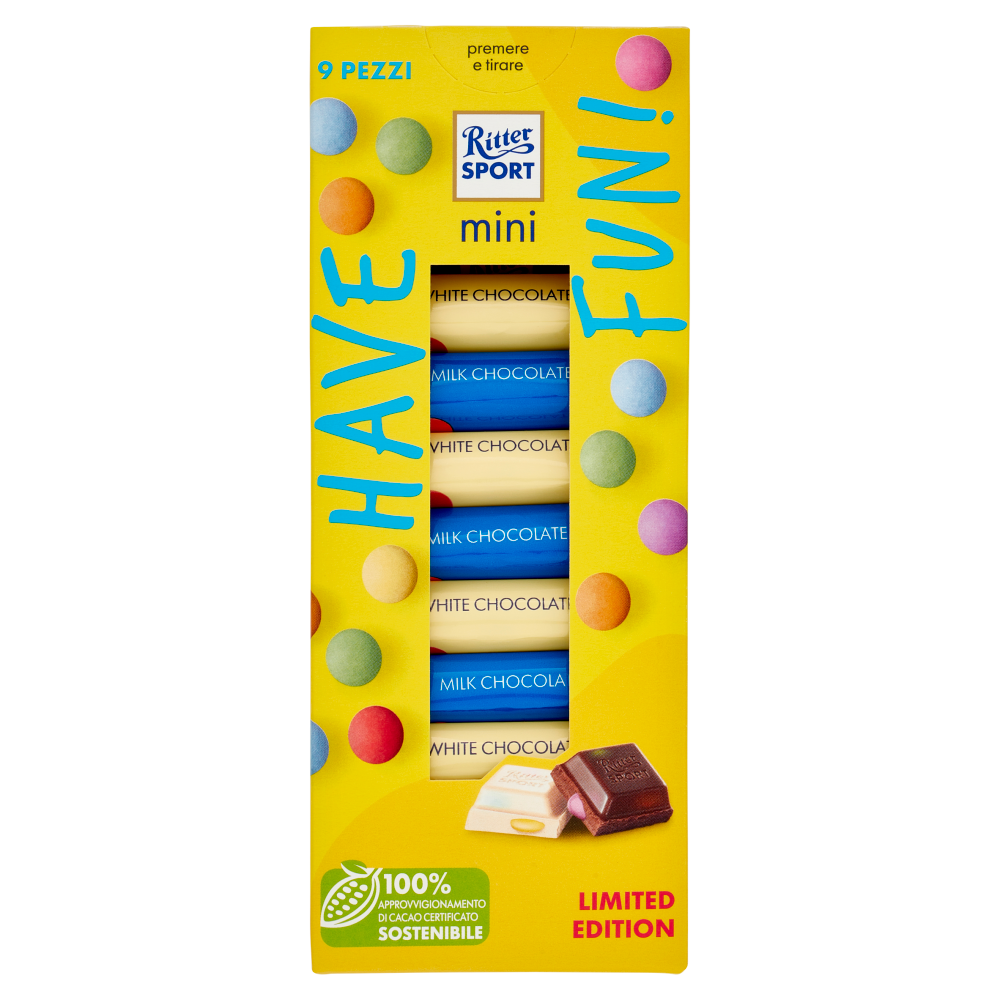 Ritter Sport mini con Confetti Colorati Milk Chocolate 5pz + White Chocolate 4 pz 9 x 16,67 g
