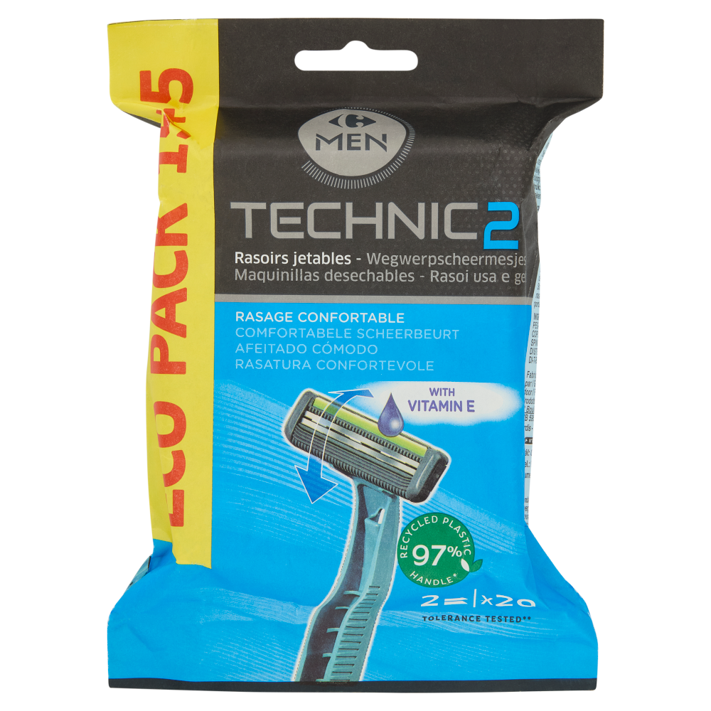 Carrefour Men Technic 2 Rasoi usa e getta 20 pz