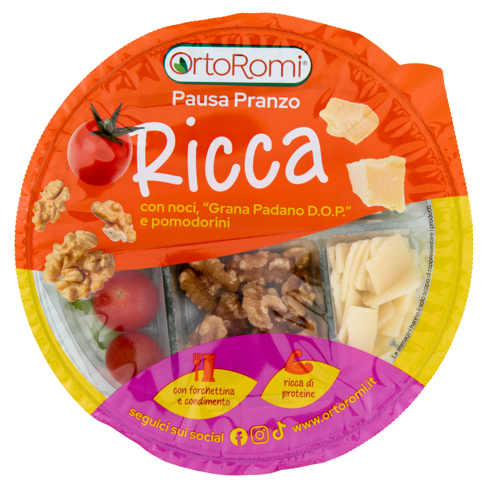 OrtoRomi Pausa Pranzo Ricca con noci,"Grana Padano D.O.P." e pomodorini 140 g + 12 g di condimento