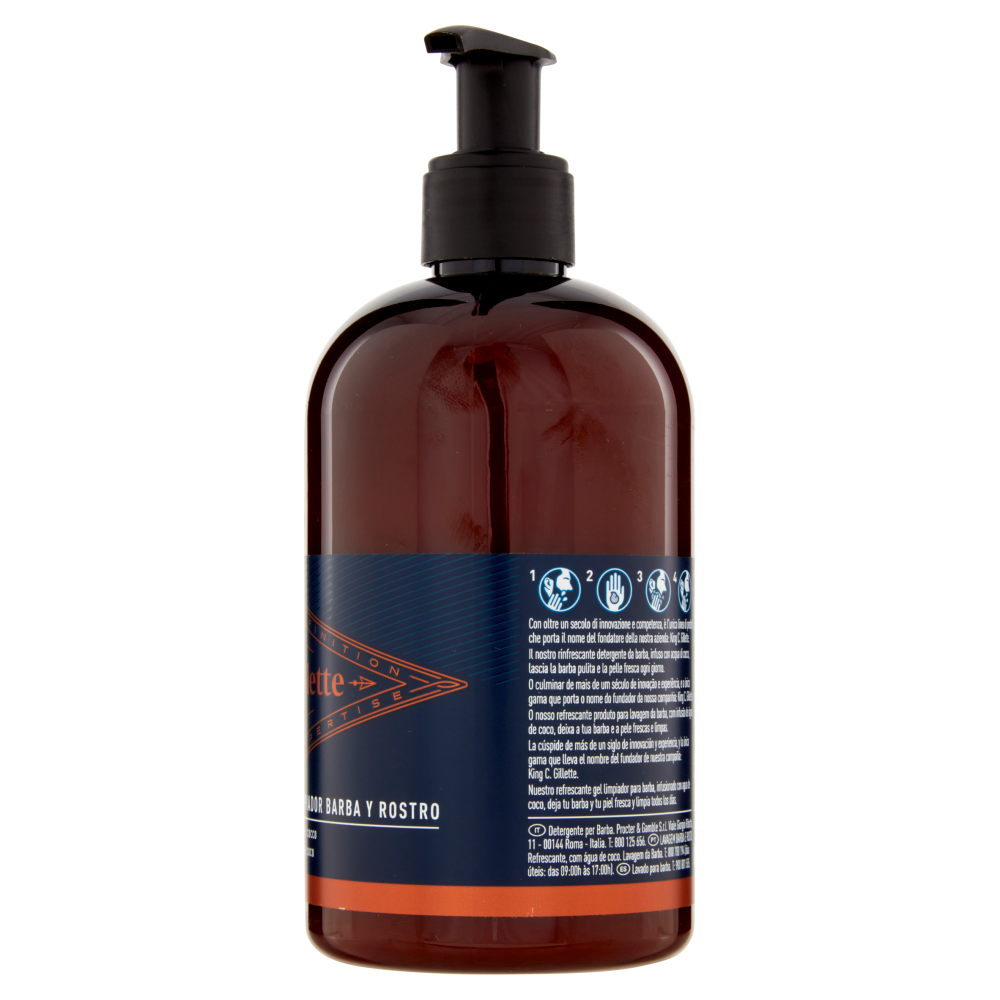 King C. Gillette Detergente Barba e Viso con Acqua di Cocco, Olio di Argan e Olio di Avocado 350 ml
