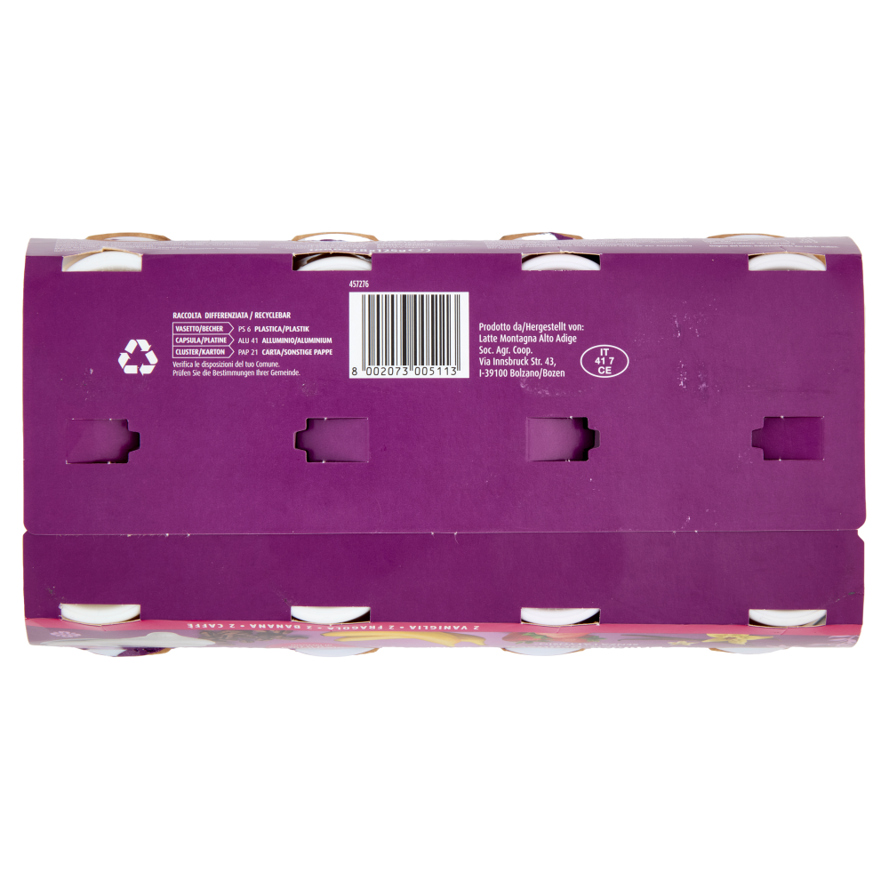 Latteria Brunico Yogurt Intero Senza Lattosio* 2 Vaniglia 2 Fragola 2 Banana 2 Caffè 8 x 125 g
