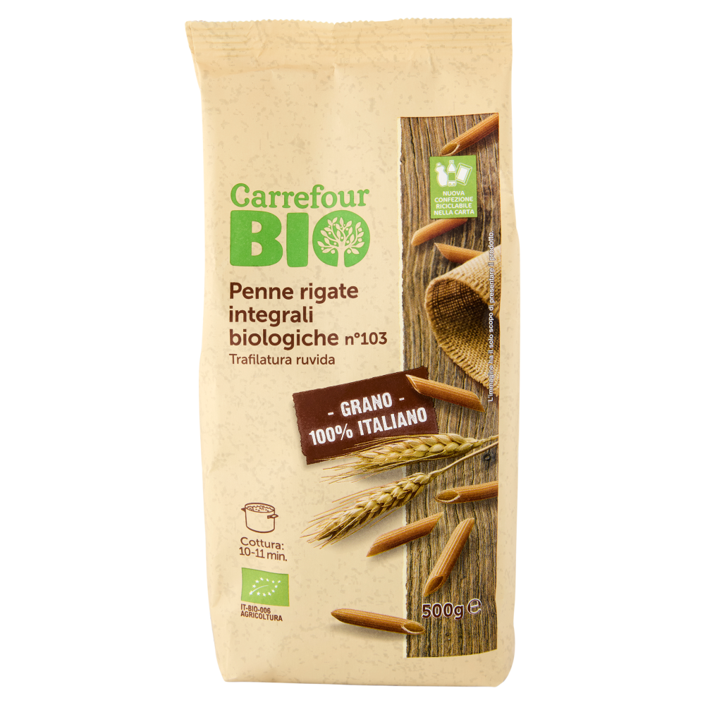 Carrefour Bio Penne rigate integrali biologiche n°103 500 g