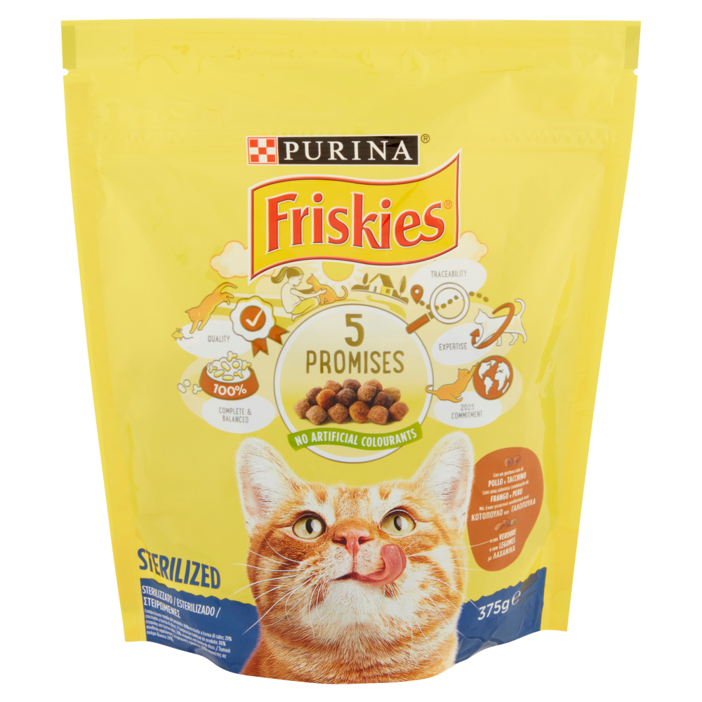 PURINA FRISKIES Gatto Sterilizzati Con un gustoso mix di Pollo e Tacchino e con verdure 375 g