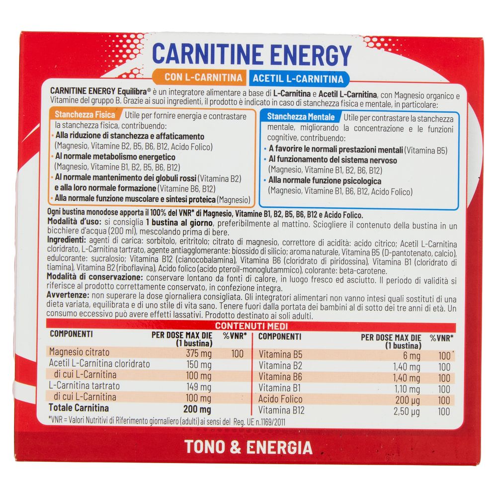 Equilibra Carnitine Energy Stanchezza Fisica e Mentale Bustine Monodose 12 x 6,5 g