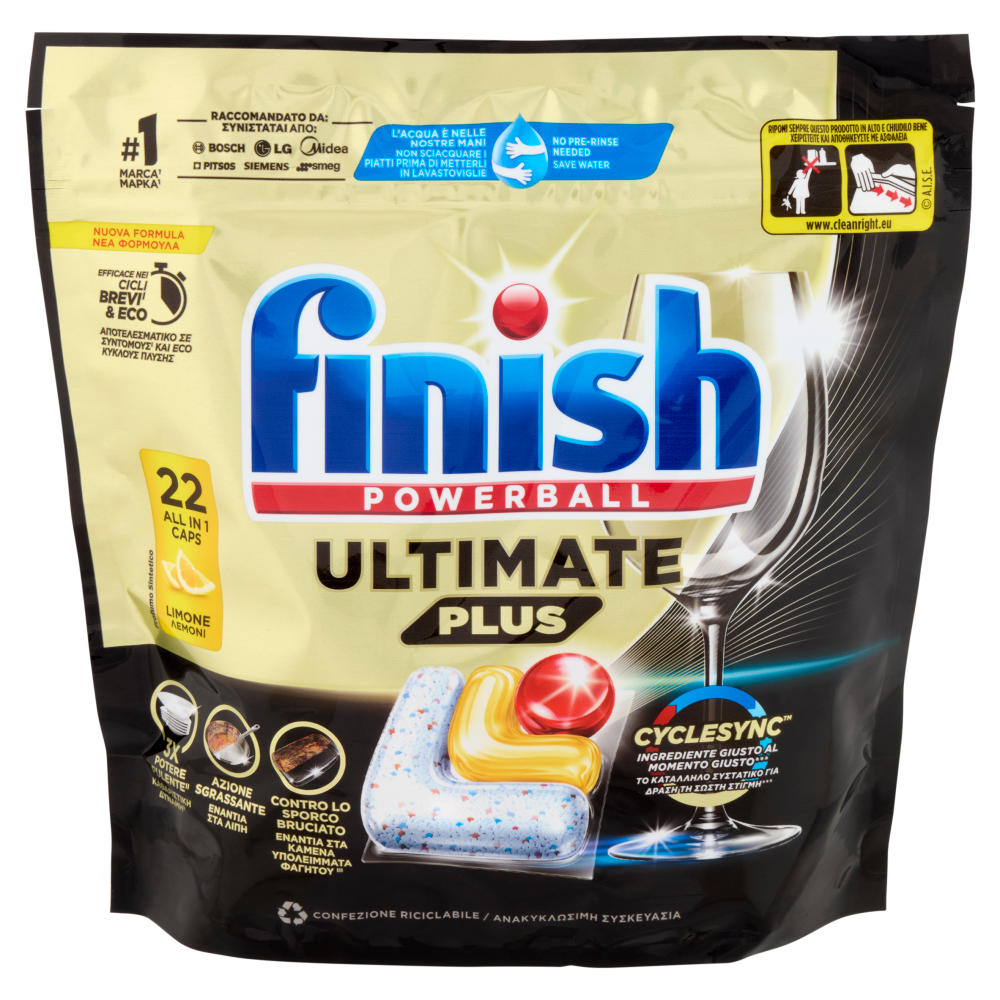 Finish Ultimate Plus Limone pastiglie lavastoviglie 22 lavaggi 268,4 g